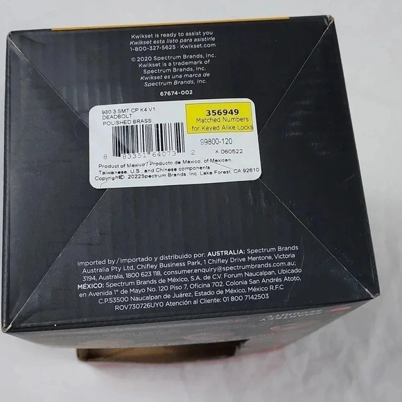 Kwikset 980 3SMT CP K4 V1 Deadbolt Polished Brass - Picture 5 of 6